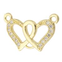 Cubic Zirconia Micro Pave Brass Pendant, Heart, gold color plated, fashion jewelry & micro pave cubic zirconia & for woman & double-hole, golden Approx 1mm 