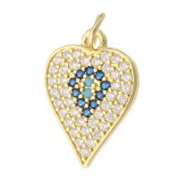 Cubic Zirconia Micro Pave Brass Pendant, Heart, gold color plated, fashion jewelry & micro pave cubic zirconia & for woman, multi-colored 