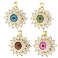 Acrylic Brass Pendants, with Acrylic, Evil Eye, gold color plated, fashion jewelry & micro pave cubic zirconia & for woman 