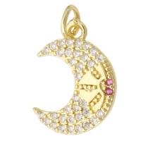 Cubic Zirconia Micro Pave Brass Pendant, Moon, gold color plated, fashion jewelry & DIY & micro pave cubic zirconia & for woman, golden Approx 2mm 