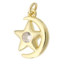 Cubic Zirconia Micro Pave Brass Pendant, Moon and Star, gold color plated, fashion jewelry & DIY & micro pave cubic zirconia & for woman, golden Approx 2mm 