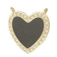 Cubic Zirconia Micro Pave Brass Pendant, Heart, gold color plated, fashion jewelry & DIY & micro pave cubic zirconia & for woman & enamel & double-hole, black 