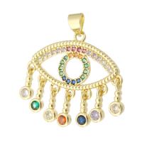 Cubic Zirconia Micro Pave Brass Pendant, Evil Eye, gold color plated, fashion jewelry & DIY & micro pave cubic zirconia & for woman, multi-colored, 29mm Approx 3mm 