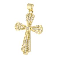 Cubic Zirconia Micro Pave Brass Pendant, Cross, gold color plated, fashion jewelry & DIY & micro pave cubic zirconia & for woman, golden Approx 3.5mm 