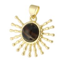 Brass Jewelry Pendants, with Obsidian, gold color plated, fashion jewelry & DIY & for woman, golden 