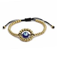 Evil Eye Jewelry Bracelet, Brass, with Seedbead & Lampwork, gold color plated, Adjustable & for woman Approx 18 cm 