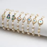 Evil Eye Jewelry Bracelet, Brass, with Plastic Pearl, gold color plated, Unisex & enamel & with rhinestone Inner Approx 50mm 