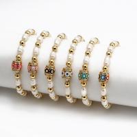 Evil Eye Jewelry Bracelet, Brass, with Plastic Pearl & Zinc Alloy, gold color plated, Unisex & with rhinestone Inner Approx 50mm 