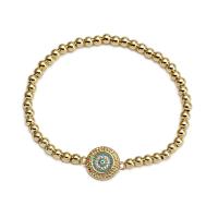 Evil Eye Bracelet Bijoux, laiton, avec perle de plastique, Placage de couleur d'or, pavé de micro zircon & pour femme & émail, plus de couleurs à choisir, Vendu par PC
