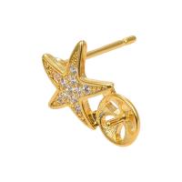 Brass Earring Stud Component, Starfish, real gold plated, DIY & micro pave cubic zirconia Approx 