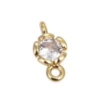 Cubic Zirconia Brass Connector, Flower, real gold plated, DIY & micro pave cubic zirconia & 1/1 loop Approx 