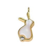 Rhinestone Brass Pendants, with Shell, Rabbit, real gold plated, Unisex & with rhinestone, 20mm, Approx 