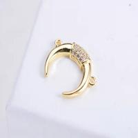 Cubic Zirconia Micro Pave Brass Connector, Moon, real gold plated, DIY & micro pave cubic zirconia & 1/1 loop Approx 