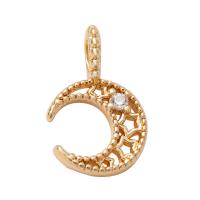 Cubic Zirconia Brass Pendants, with Cubic Zirconia, Moon and Star, real gold plated, Unisex & hollow, 10mm, Approx 