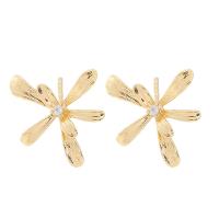 Brass Earring Drop Component, with Cubic Zirconia, Flower, real gold plated, for woman Approx 