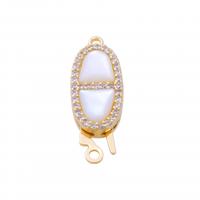 Brass Bayonet Clasp, with White Shell, real gold plated, DIY & micro pave cubic zirconia Approx 
