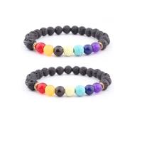 Gemstone Bracelets, Lava, with Gemstone & Zinc Alloy, Round, gold color plated, elastic & Unisex, mixed colors, 8mm .5 Inch 