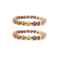 Picture Jasper Bracelet, with Zinc Alloy, Buddha, gold color plated, elastic & Unisex, mixed colors, 8mm .5 Inch 