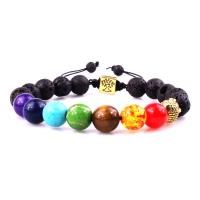 Gemstone Bracelets, with Polyester Cord & Zinc Alloy, Round, plated, Unisex & adjustable 10mm .5 Inch 