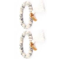 Gemstone Bracelets, Howlite, with Polyester & Zinc Alloy, Round, gold color plated, elastic & Unisex, white, 8mm .5 Inch 