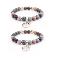 Indian Agate Bracelet, with Zinc Alloy, silver color plated, elastic & Unisex mixed colors, 8mm .5 Inch 