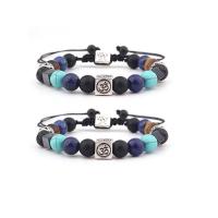 Gemstone Bracelets, with Polyester Cord & Zinc Alloy,  Square, silver color plated, Unisex & adjustable, mixed colors, 8mm .5 Inch 