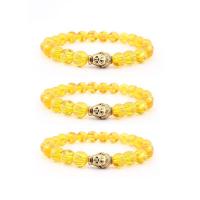 Zinc Alloy Crystal Bracelets, with Zinc Alloy, Buddha, gold color plated, elastic & Unisex, 8mm .5 Inch 