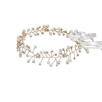 Headband, Zinc Alloy, with Crystal & Plastic Pearl, plated, for woman & with rhinestone, golden 