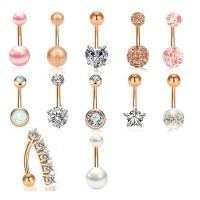 Stainless Steel Belly Ring, 304 Stainless Steel, Vacuum Ion Plating, 12 pieces & fashion jewelry & Unisex & with rhinestone, rose gold color 5/8mm 