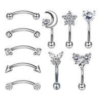 Stainless Steel Ear Piercing Jewelry, 304 Stainless Steel, Vacuum Ion Plating, 10 pieces & fashion jewelry & with rhinestone 