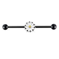 Stainless Steel Straight Barbell, 304 Stainless Steel, Flower, Vacuum Ion Plating, fashion jewelry & enamel 