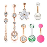 Stainless Steel Belly Ring, 304 Stainless Steel, Vacuum Ion Plating, 7 pieces & fashion jewelry & micro pave cubic zirconia 5/8mm 