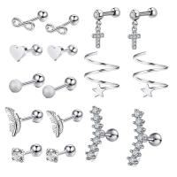 304 Stainless Steel Piercing Earring, polished, fashion jewelry & with rhinestone, silver color 