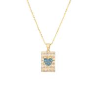 Cubic Zircon Micro Pave Brass Necklace, Square, gold color plated, Unisex & with heart pattern & micro pave cubic zirconia Approx 19.69 Inch 