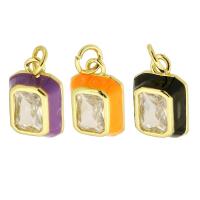 Cubic Zirconia Micro Pave Brass Pendant, Rectangle, high quality gold color plated, micro pave cubic zirconia & enamel Approx 3mm 