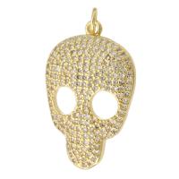 Cubic Zirconia Micro Pave Brass Pendant, Skull, gold color plated, fashion jewelry & DIY & micro pave cubic zirconia & for woman, golden Approx 3mm 