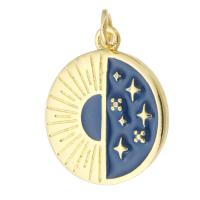 Brass Jewelry Pendants, Round, gold color plated, fashion jewelry & DIY & for woman & enamel, two different colored Approx 3mm 