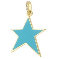 Enamel Brass Pendants, Star, gold color plated, fashion jewelry & DIY & for woman, blue Approx 3mm 