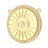 Cubic Zirconia Micro Pave Brass Pendant, Round, gold color plated, fashion jewelry & DIY & evil eye pattern & micro pave cubic zirconia & for woman & double-hole, golden Approx 1.5mm 
