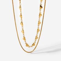 Halskette, 304 Edelstahl, mit Verlängerungskettchen von 6cm, Vakuum-Ionen-Beschichtung, Doppelschicht & für Frau, goldfarben, Länge:ca. 36.5 cm, verkauft von PC