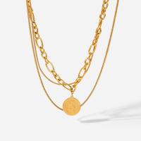 Fashion Multi Layer Necklace, 304 Stainless Steel, with 5mm extender chain, Vacuum Ion Plating, three layers & for woman, golden, 15mm Approx 42 cm, Approx 43 cm, Approx 46 cm 