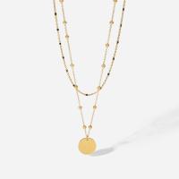 Fashion Multi Layer Necklace, 304 Stainless Steel, with Seedbead, with 55mm extender chain, Flat Round, Vacuum Ion Plating, Double Layer & Unisex, golden, 15.1mm Approx 425 mm, Approx 370 mm 