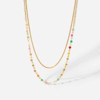 Fashion Multi Layer Necklace, 304 Stainless Steel, with Gemstone, with 3.9cm extender chain, Vacuum Ion Plating, Double Layer & for woman, golden, 0.3mm Approx 38 cm 