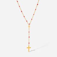 Stainless Steel Jewelry Necklace, 304 Stainless Steel, with 5cm extender chain, Cross, Vacuum Ion Plating, for woman & enamel, golden, 75mm Approx 44 cm 