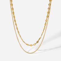 Fashion Multi Layer Necklace, 304 Stainless Steel, with 50mm extender chain, Vacuum Ion Plating, Double Layer & for woman, golden, 5.4mm Approx 370 mm, Approx 410 mm 