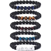 Gemstone Bracelets, Lava, with Howlite & Tiger Eye & Black Stone & Non Magnetic Hematite & Zinc Alloy, Round, silver color plated, elastic & Unisex .5 Inch 