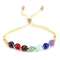 Gemstone Bracelets, with Polyester Cord & Zinc Alloy, Round, silver color plated, Unisex & adjustable .5 Inch 