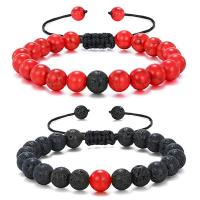 Gemstone Bracelets, Lava, with Red Turquoise & Polyester Cord, Round & Unisex & adjustable 8mm .5 Inch 