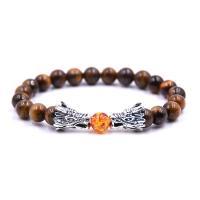 Gemstone Bracelets, with Zinc Alloy, Dragon, plated, elastic & Unisex 8mm .5 Inch 