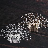 Decorative Hair Combs, Brass, with Plastic Pearl, handmade, fashion jewelry & for woman 